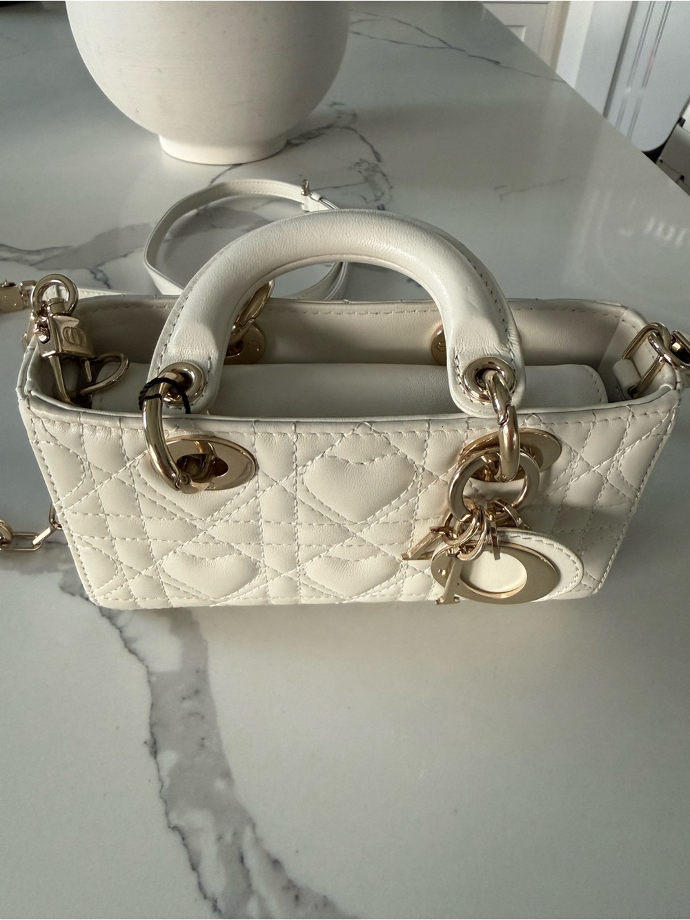 Dior Cream Quilted Mini Top-Handle Crossbody with Gold Hardware - Picture 8 of 8